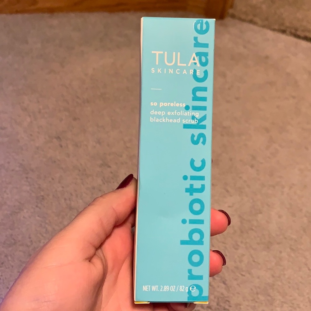Tula Skincare, Deep Exfoliating blackhead scrub.